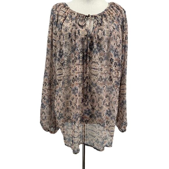 CAbi #5028 Women's Pink Print Sienna Peasant Long Sleeve Blouse Size Small - Picture 1 of 5